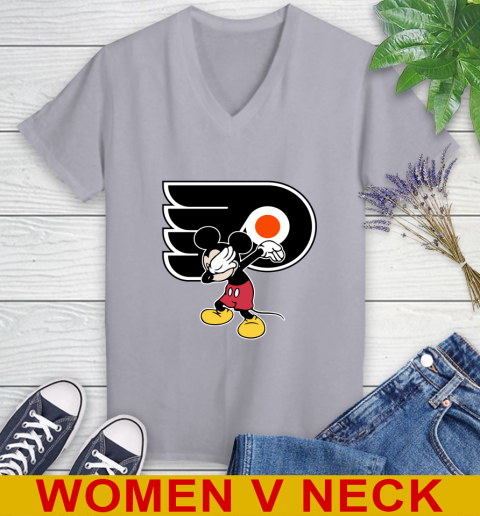 Philadelphia Flyers NHL Hockey Dabbing Mickey Disney Sports Women's V-Neck T-Shirt 5