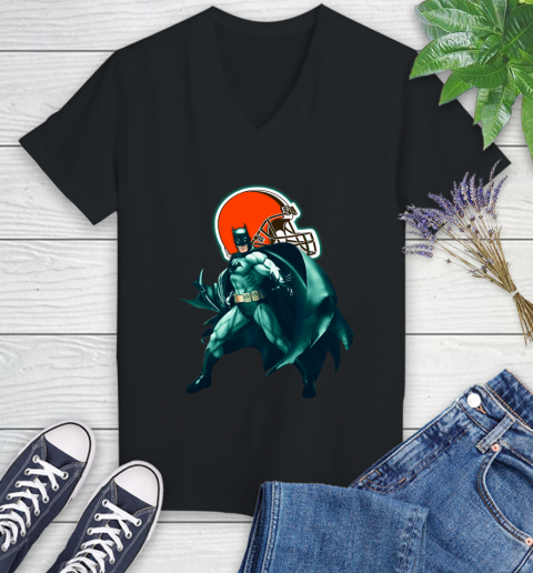 NFL Batman Football Sports Cleveland Browns Women's V-Neck T-Shirt 2