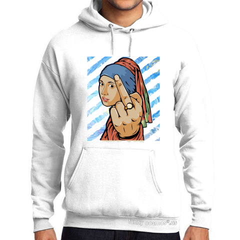 Girl with a Pearl Earring Middle Finger Funny T Shirt To Matching White Light Blue Shirts Jördan 1 To My First Coach Funny T Shirt