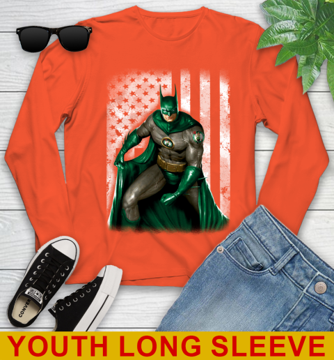Boston Celtics NBA Basketball Batman DC American Flag Shirt Youth Long Sleeve 3