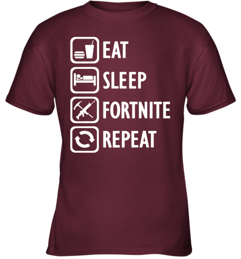 xxrr eat sleep fortnite repeat for gamer fortnite battle royale shirts youth t shirt 26 front maroon