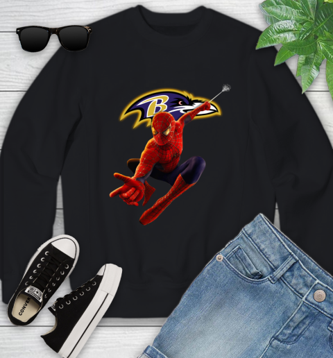 NFL Spider Man Avengers Endgame Football Baltimore Ravens Youth Sweatshirt 2