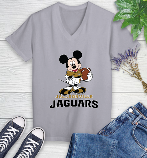 NFL Football Jacksonville Jaguars Cheerful Mickey Mouse Shirt Women's V-Neck T-Shirt 4