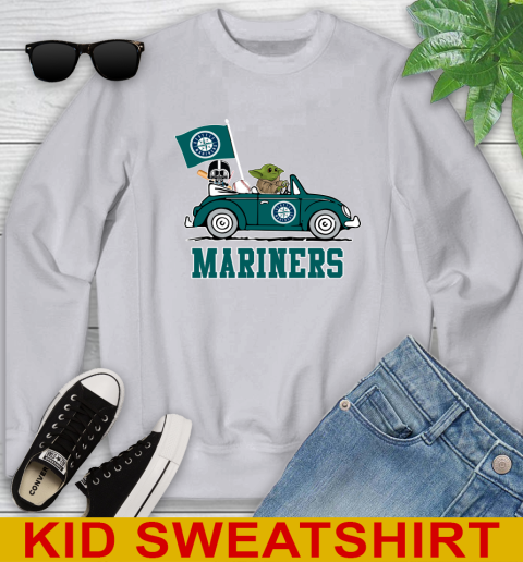 MLB Baseball Seattle Mariners Darth Vader Baby Yoda Driving Star Wars Shirt Youth Sweatshirt 4