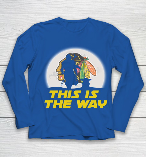 Chicago Blackhawks NHL Ice Hockey Star Wars Yoda And Mandalorian This Is The Way Youth Long Sleeve 7