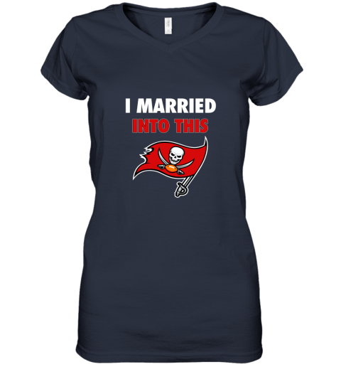qndk i married into this tampa bay buccaneers football nfl women v neck t shirt 39 front navy