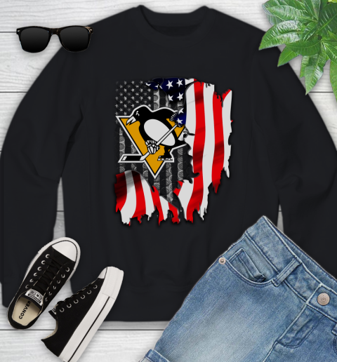 Pittsburgh Penguins NHL Hockey American Flag Youth Sweatshirt