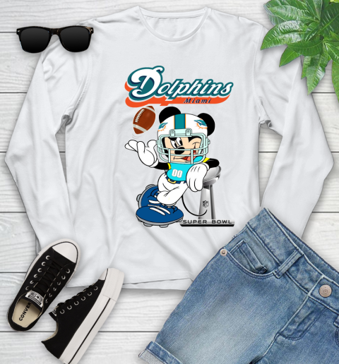 NFL Miami Dolphins Mickey Mouse Disney Super Bowl Football T Shirt Youth Long Sleeve