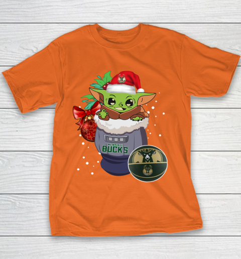 Milwaukee Bucks Christmas Baby Yoda Star Wars Funny Happy NBA Youth T-Shirt 6
