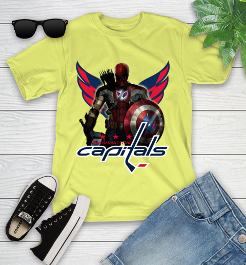 NHL Captain America Thor Spider Man Hawkeye Avengers Endgame Hockey Washington Capitals Youth T-Shirt 8