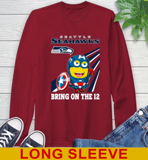 NFL Football Seattle Seahawks Captain America Marvel Avengers Minion Shirt Long Sleeve T-Shirt 9