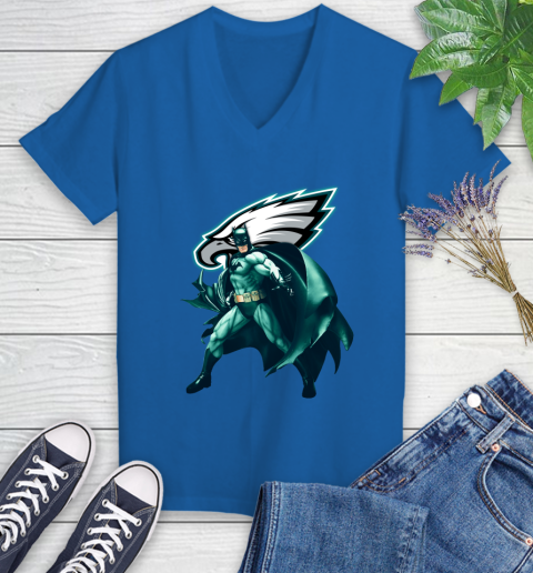 NFL Batman Football Sports Philadelphia Eagles Women's V-Neck T-Shirt 10