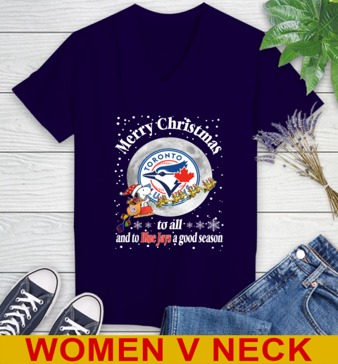 Toronto Blue Jays Merry Christmas To All And To Blue Jays A Good Season MLB Baseball Sports Women's V-Neck T-Shirt 3