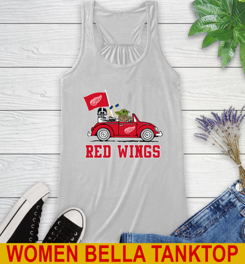 NHL Hockey Detroit Red Wings Darth Vader Baby Yoda Driving Star Wars Shirt Racerback Tank