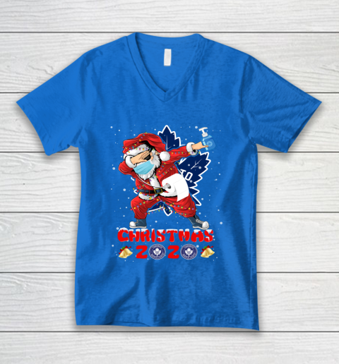 Toronto Maple Leafs Funny Santa Claus Dabbing Christmas 2020 NHL V-Neck T-Shirt 5