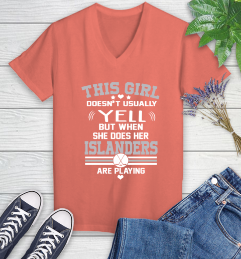 New York Islanders NHL Hockey I Yell When My Team Is Playing Women's V-Neck T-Shirt 6