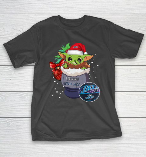 Utah Jazz Christmas Baby Yoda Star Wars Funny Happy NBA T-Shirt 2