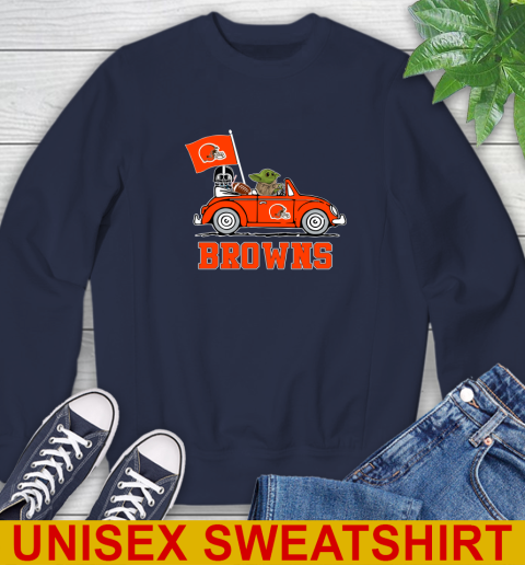 NFL Football Cleveland Browns Darth Vader Baby Yoda Driving Star Wars Shirt Sweatshirt 3