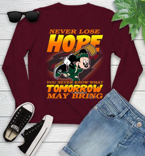 Minnesota Wild NHL Hockey ootball Mickey Disney Never Lose Hope Youth Long Sleeve 6