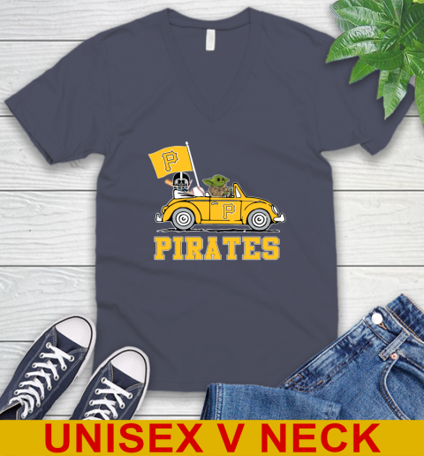 MLB Baseball Pittsburgh Pirates Darth Vader Baby Yoda Driving Star Wars Shirt V-Neck T-Shirt 8