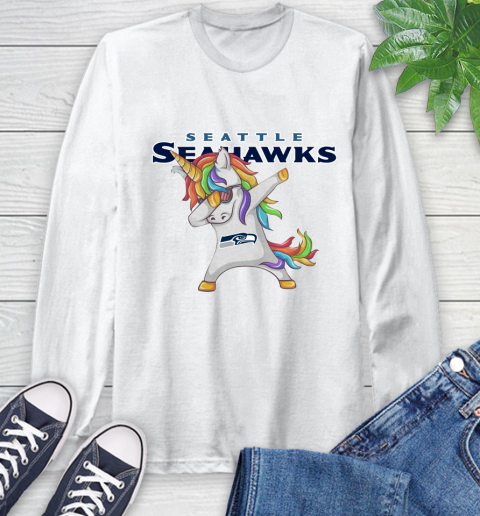 Seattle Seahawks NFL Football Funny Unicorn Dabbing Sports Long Sleeve T-Shirt