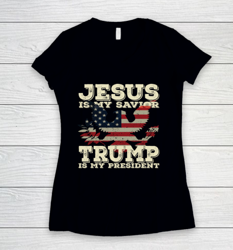 Jesus Is My Savior Trump Is My President Vintage American Women's V-Neck T-Shirt