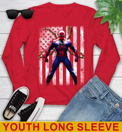 NBA Basketball Dallas Mavericks Spider Man Avengers Marvel American Flag Shirt Youth Long Sleeve - Image 12