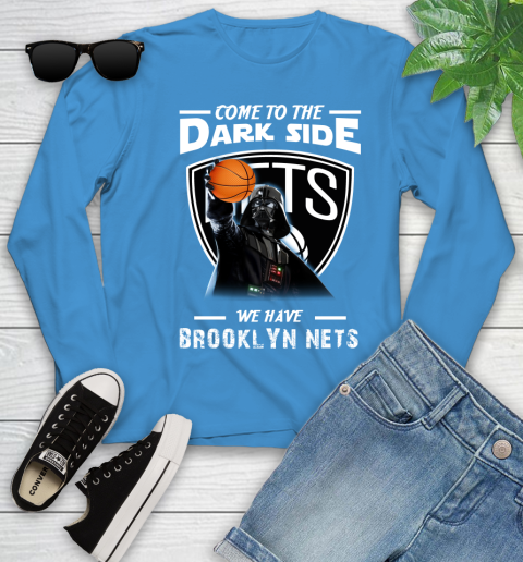 NBA Come To The Dark Side We Have Brooklyn Nets Star Wars Darth Vader Basketball Youth Long Sleeve 8