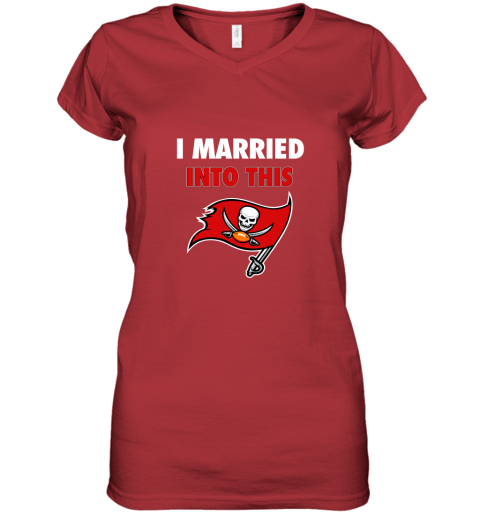qndk i married into this tampa bay buccaneers football nfl women v neck t shirt 39 front red