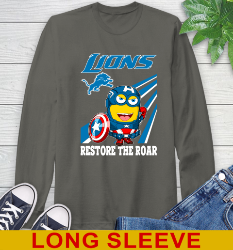 NFL Football Detroit Lions Captain America Marvel Avengers Minion Shirt Long Sleeve T-Shirt 10