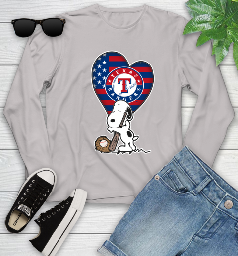 Texas Rangers MLB Baseball The Peanuts Movie Adorable Snoopy Youth Long Sleeve 12