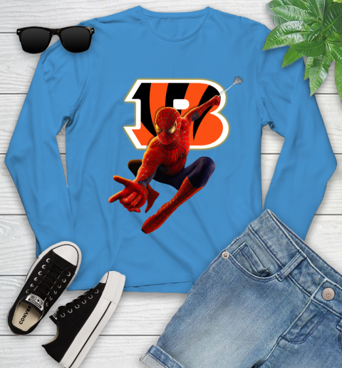 NFL Spider Man Avengers Endgame Football Cincinnati Bengals Youth Long Sleeve - Image 8