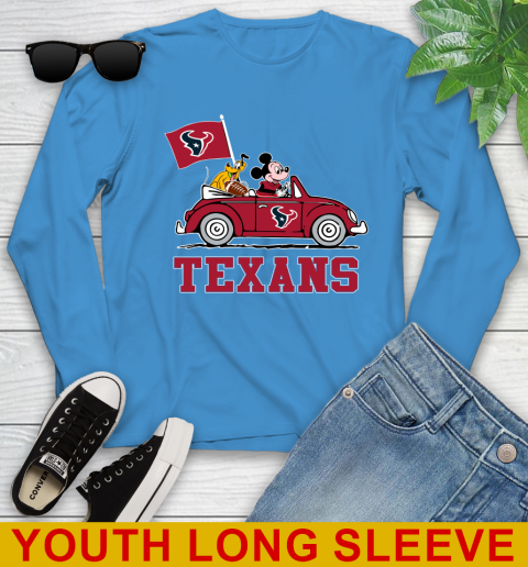 NFL Football Houston Texans Pluto Mickey Driving Disney Shirt Youth Long Sleeve 8