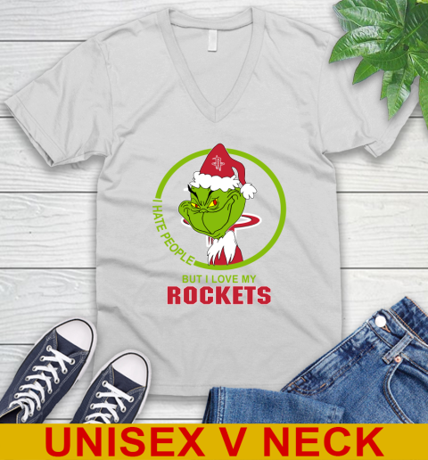 Houston Rockets NBA Christmas Grinch I Hate People But I Love My Favorite Basketball Team V-Neck T-Shirt