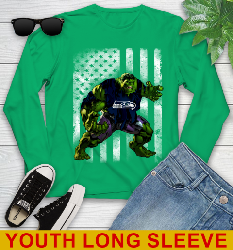 Seattle Seahawks Hulk Marvel Avengers NFL Football American Flag Youth Long Sleeve 7