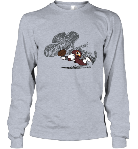 cxmx washington redskins snoopy plays the football game long sleeve tee 14 front sport grey