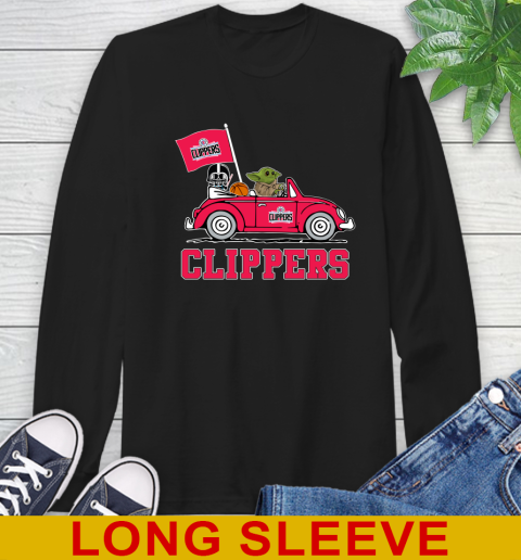 NBA Basketball LA Clippers Darth Vader Baby Yoda Driving Star Wars Shirt Long Sleeve T-Shirt - Image 3