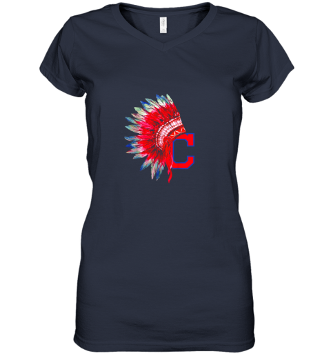 rzwm new cleveland hometown indian tribe vintage for baseball fans awesome women v neck t shirt 39 front navy