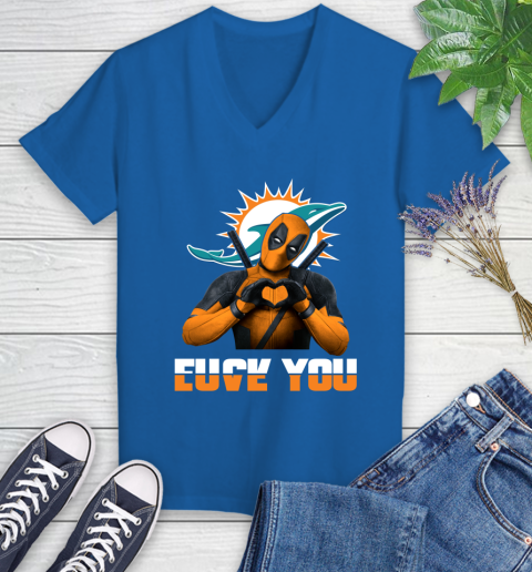 NHL Miami Dolphins Deadpool Love You Fuck You Football Sports Women's V-Neck T-Shirt 10