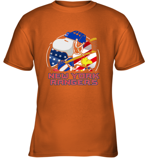 ekvf new york rangersnoopy and woodstock nhl youth t shirt 26 front safety orange