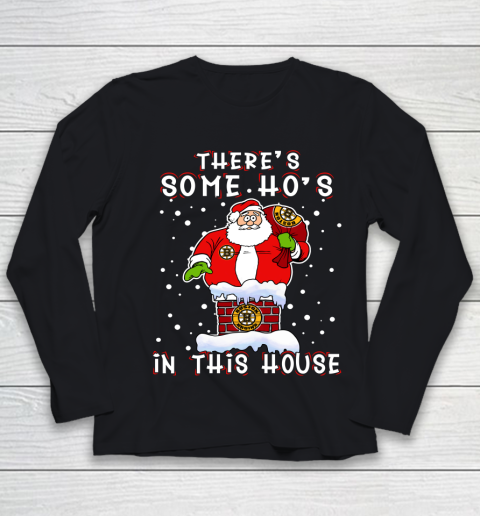 Boston Bruins Christmas There Is Some Hos In This House Santa Stuck In The Chimney NHL Youth Long Sleeve