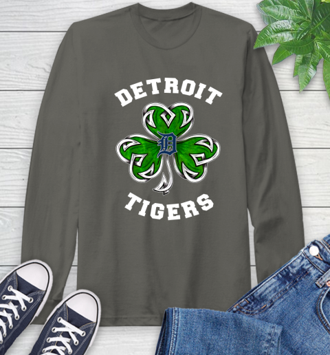 MLB Detroit Tigers Three Leaf Clover St Patrick's Day Baseball Sports Long Sleeve T-Shirt 9
