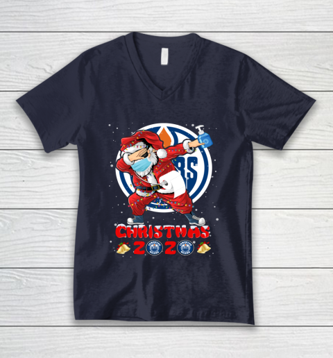 Edmonton Oilers Funny Santa Claus Dabbing Christmas 2020 NHL V-Neck T-Shirt 2