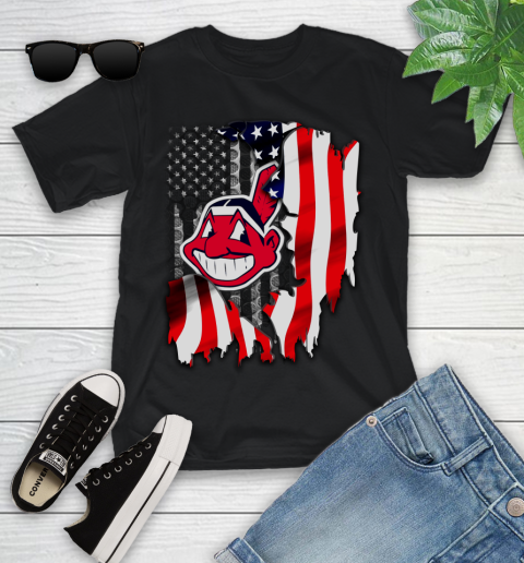 Cleveland Indians MLB Baseball American Flag Youth T-Shirt