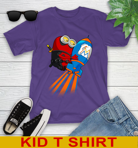 MLB Baseball Miami Marlins Deadpool Minion Marvel Shirt Youth T-Shirt 3