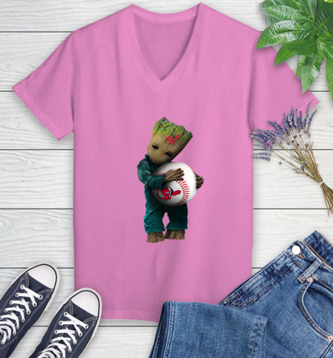 MLB Groot Guardians Of The Galaxy Baseball Sports Cleveland Indians Women's V-Neck T-Shirt 14
