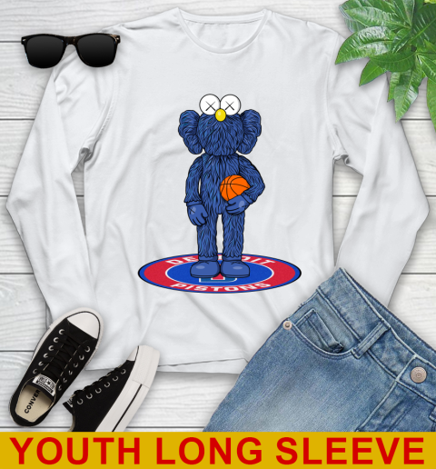 NBA Basketball Detroit Pistons Kaws Bff Blue Figure Shirt Youth Long Sleeve
