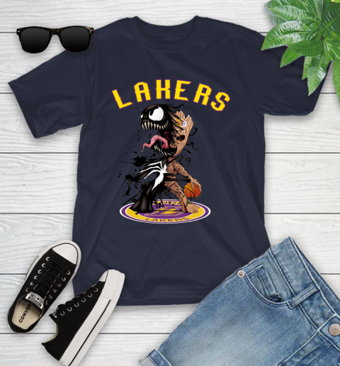 NBA Los Angeles Lakers Basketball Venom Groot Guardians Of The Galaxy Youth T-Shirt 3