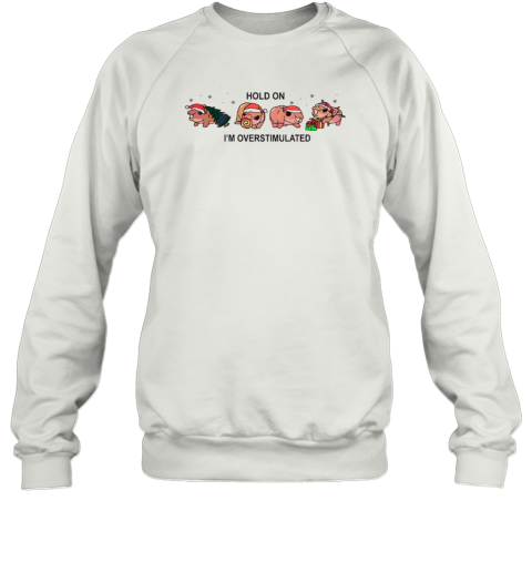 Moo Deng Christmas hold on I'm overstimulated Sweatshirt