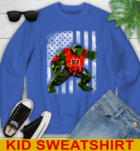 Cincinnati Bengals Hulk Marvel Avengers NFL Football American Flag Youth Sweatshirt 6